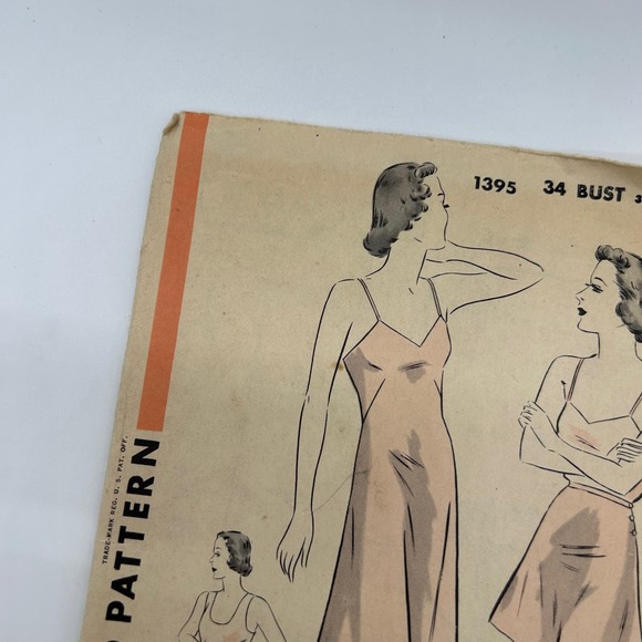 Hollywood Vintage 1940's Pattern #1395 Women's Slip and Panties Bust 34 Hip 37 - Picture 2 of 6